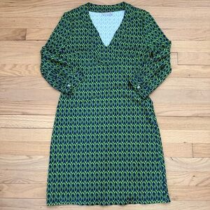 Ellie Kai Size 0 Blue & Green Geometric Stretchy V Neck Dress